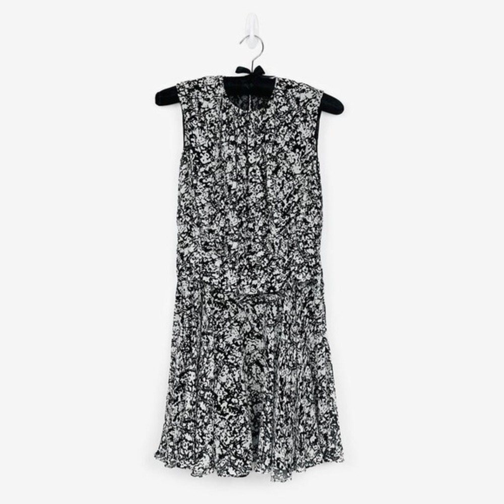 Derek Lam Floral Mini Dress Size 0 Black White‎ Silk Quiet Luxury Glam Cocktail